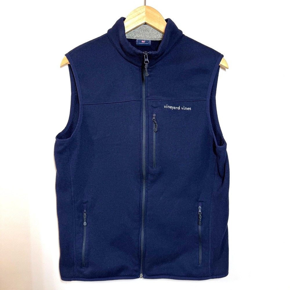 Vineyard Vines Mens M Navy Fleece Vest Full Zip Outdoor Golf Preppy Coastal